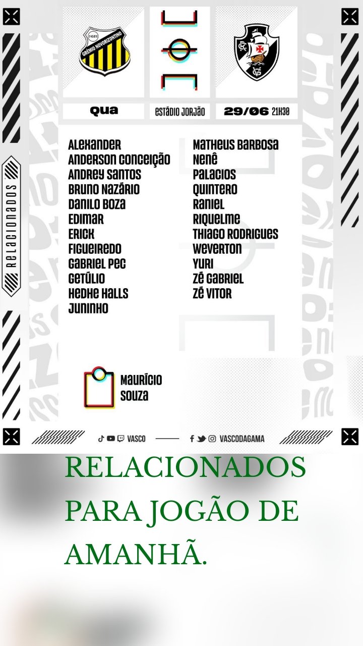 RELACIONADOS PARA JOGÃO DE AMANHÃ. 